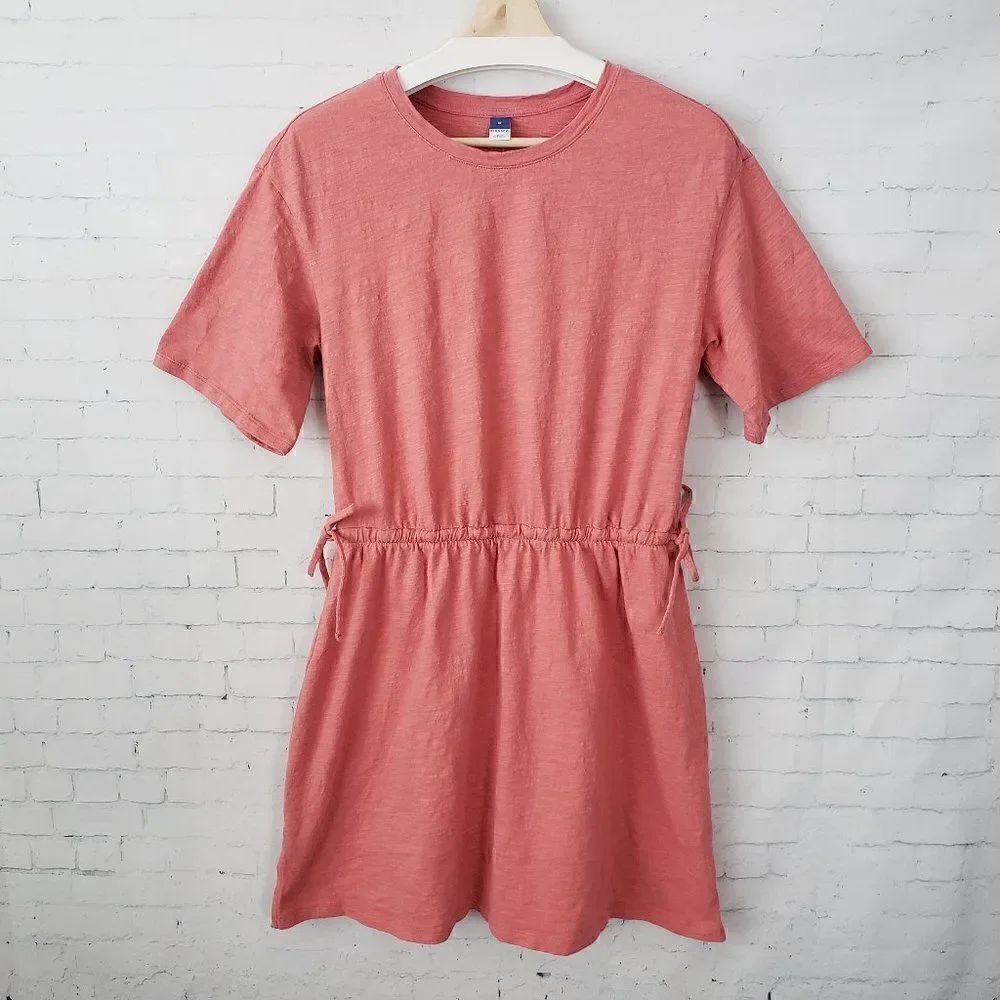 Old Navy Dress Size M Orange Side Ties Adjustable Waist Casual 100% Cotton Fall